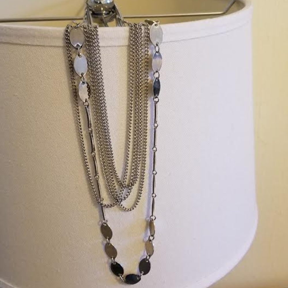 Multilayer double drop silver necklace